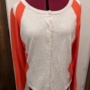 CABI Cardigan, Oatmeal and orange, Size Large